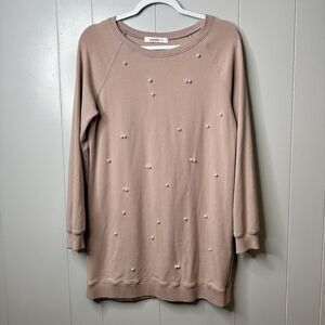 Anthropologie Julie Billiart Size M Rose Pink Sweater Dress 3/4 Sleeve Pearls